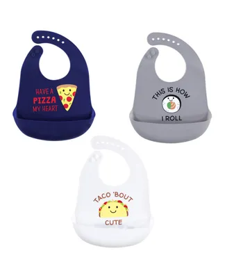 Hudson Baby Unisex Infant Silicone Bibs 3pk, Pizza, One Size