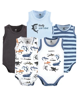 Hudson Baby Baby Boys Cotton Sleeveless Bodysuits Shark Types, 5-Pack