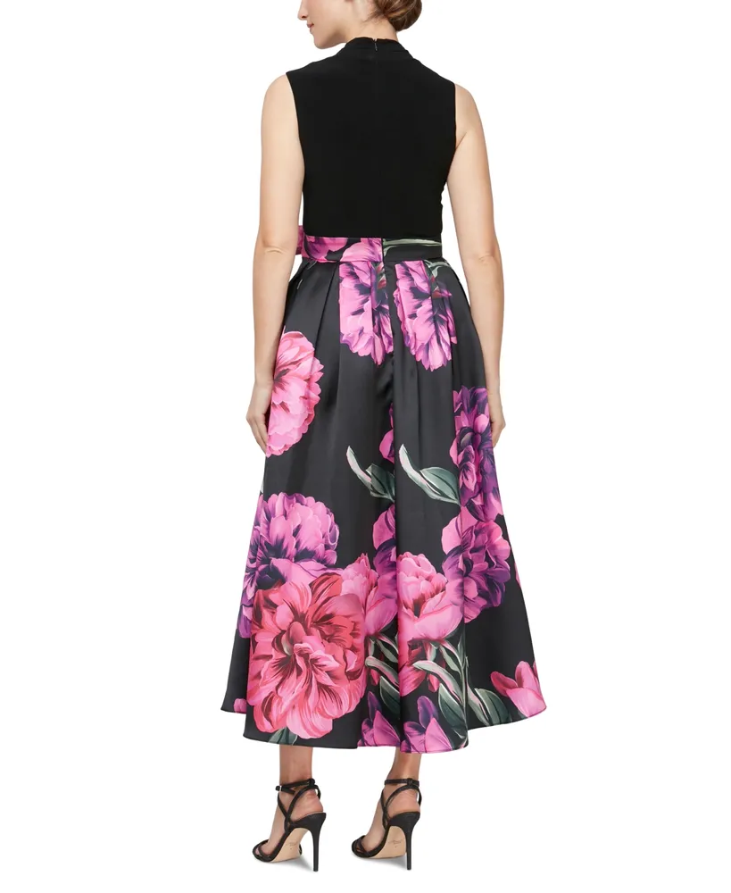 Sl Fashions Women's Sleeveless Floral High-Low A-Line Dress