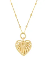 Puffed Ribbed Heart Pendant Necklace in 18k Gold-Plated Sterling Silver, 16" + 2" extender