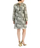 I.n.c International Concepts Women's Foil-Print Crinkle Shift Dress, Created for Macy's