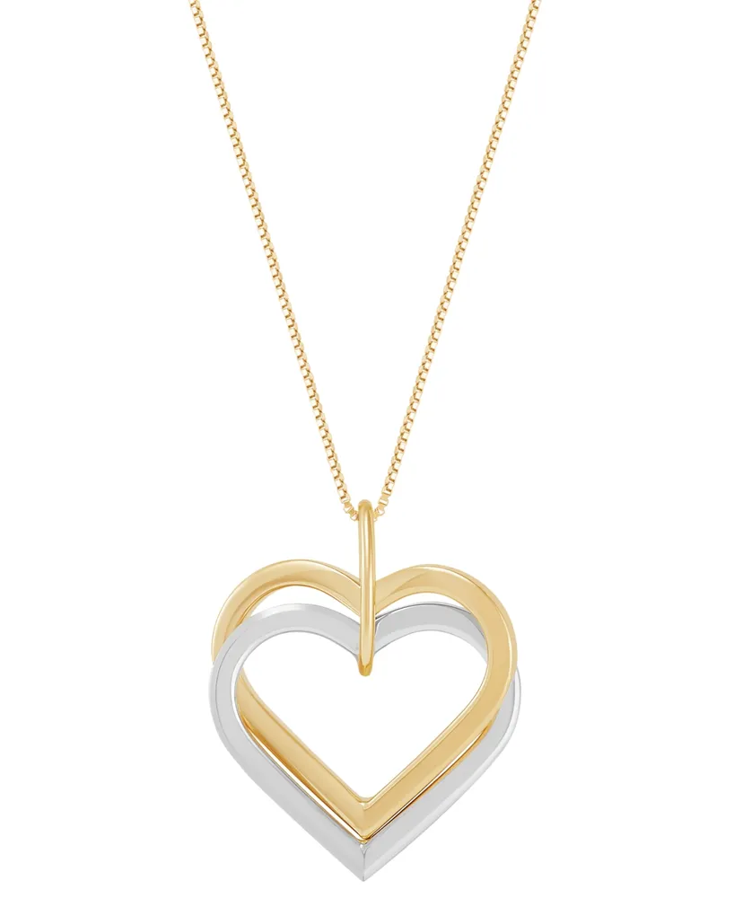 Polished Interlocking Double Heart 18" Pendant Necklace in 14k Two-Tone Gold - Two