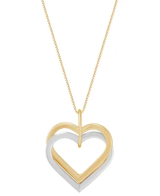 Polished Interlocking Double Heart 18" Pendant Necklace in 14k Two-Tone Gold - Two