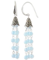 Blue Agate (3-1/2 ct. t.w.) & Marcasite (5/8 ct. t.w.) Bead Drop Earrings in Sterling Silver