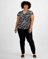 I.n.c. International Concepts Plus Size Printed Lace-Up-Neck Top