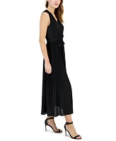 T Tahari Women's Faux-Wrap Sleeveless Pleated Fit & Flare Maxi Dress