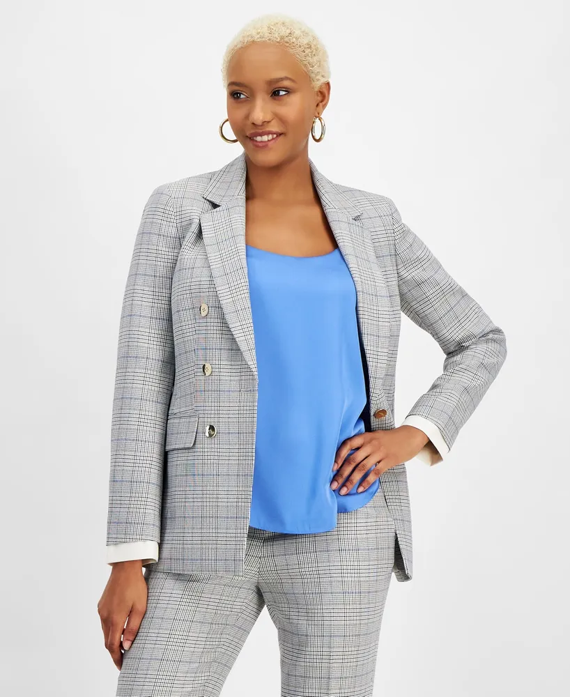 Bar Iii Women's Plaid Faux Double-Breasted Blazer, Created for Macy's