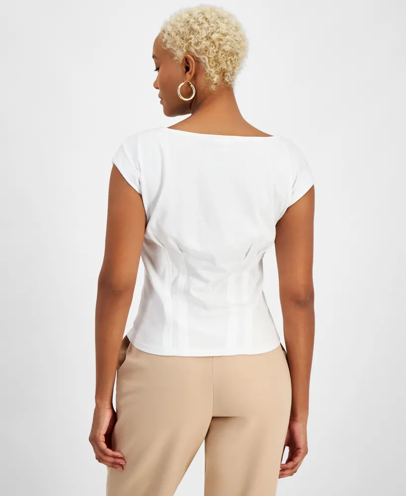 Bar Iii Women's Extended-Shoulder Pintucked Top, Created for Macy's