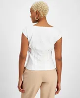 Bar Iii Women's Extended-Shoulder Pintucked Top, Created for Macy's