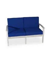 Simplie Fun Eucalyptus Loveseat With Cushions, Silver Gray Finish, Navy Cushions