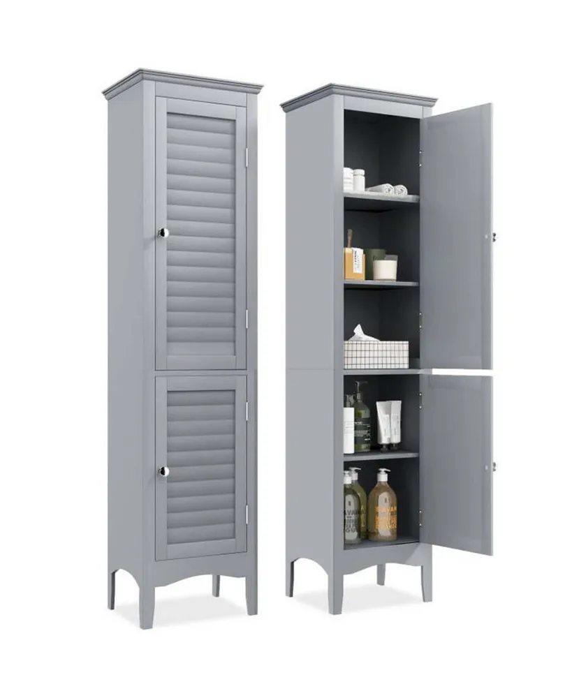 Tall Bathroom Floor Cabinet Narrow Linen Tower with 2 Doors & Adjustable Shelf