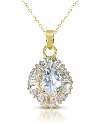 14K Gold Plated Overlay Cubic Zirconia Circle Solitaire Necklace