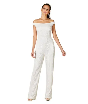 Women's Gabby Beaded Off-the-Shoulder Bridal Jumpsuit
