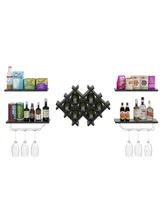 Set of 5 Wall Mount Black Wine Rack Set with Storage Shelves