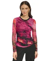 Dkny Women's Printed Mesh Long-Sleeve Top