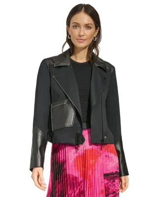 Dkny Women's Faux-Leather-Accent Moto Jacket