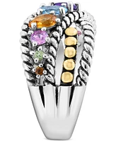 Effy Multi-Gemstone Crossover Statement Ring (1-1/8 ct. t.w.) Ring in Sterling Silver & 18k Gold-Plate