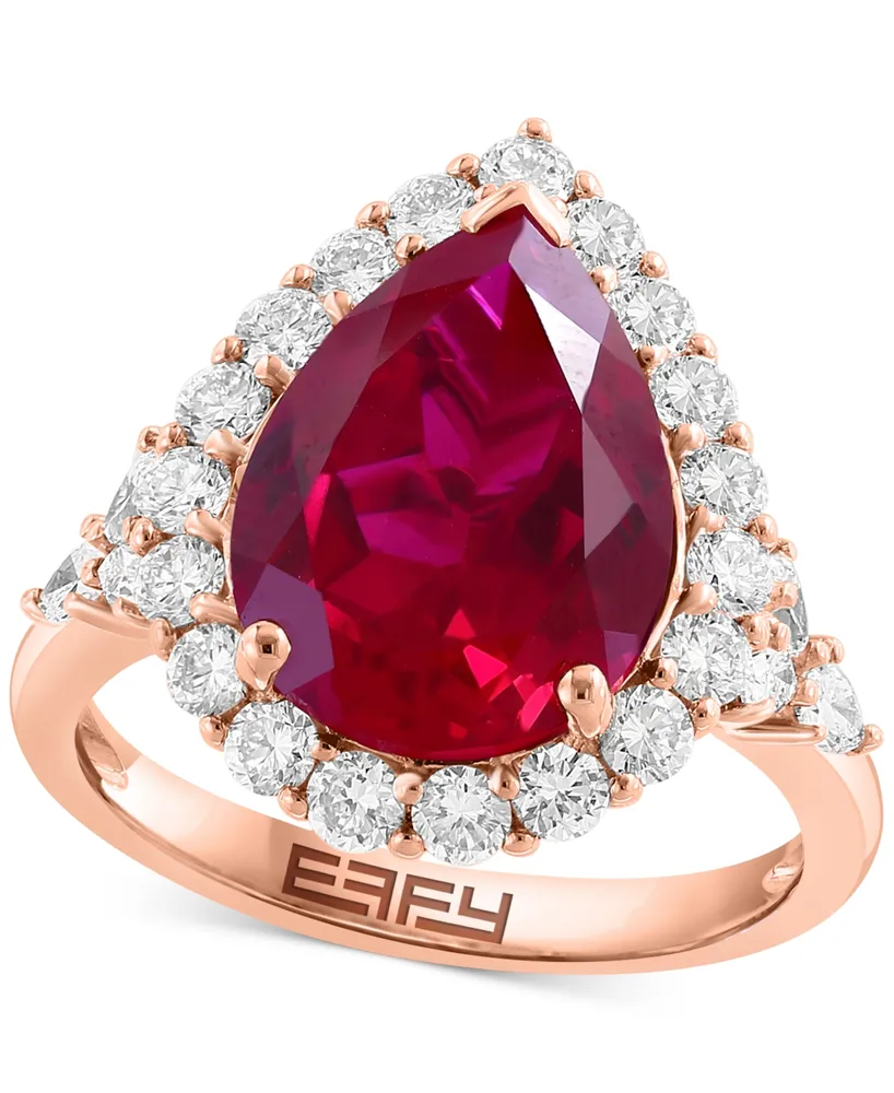 Effy Lab Grown Ruby (7-1/8 ct. t.w) & Lab Grown Diamond (1 ct. t.w.) Halo Ring in 14k Rose Gold