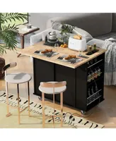 Simplie Fun Kitchen Storage Island with Power Outlet and Wine Rack