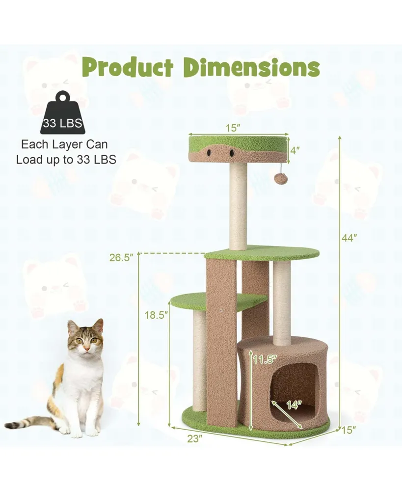 5-Tier Cat Tree Tower 44'' Cat Climbing Stand Perch with Sisal Scratching Posts
