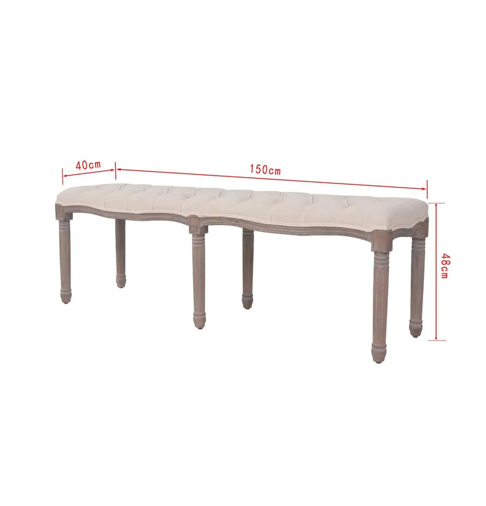 Bench Linen Solid Wood 59.1" x 15.7" x 18.9" Cream White