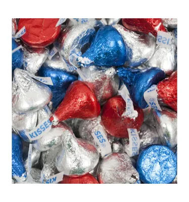 25 lbs Patriotic Candy Hershey's Kisses Chocolate with Red, Blue, & Silver Foil (approx. 2,500 pcs) - Assorted pre