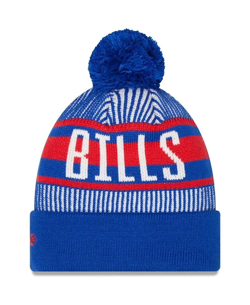 Men's New Era Royal Buffalo Bills Striped Cuffed Knit Hat with Pom