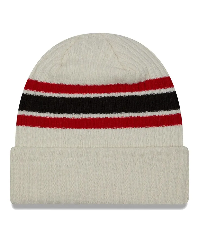 Men's New Era Cream Atlanta Falcons Team Stripe Cuffed Knit Hat