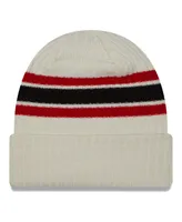 Men's New Era Cream Atlanta Falcons Team Stripe Cuffed Knit Hat