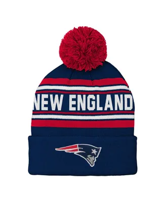 Youth Boys and Girls Navy New England Patriots Jacquard Cuffed Knit Hat with Pom