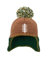 Preschool Boys and Girls Brown Green Bay Packers Football Head Knit Hat with Pom
