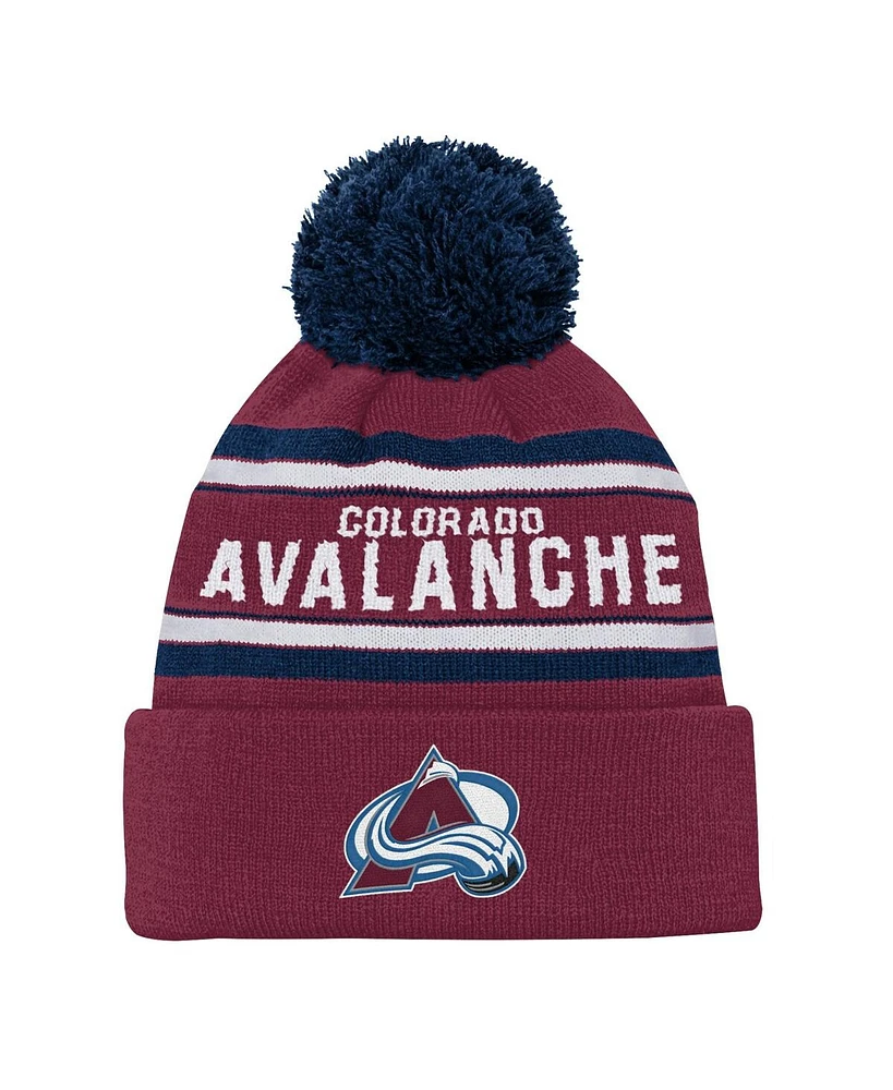 Youth Boys and Girls Colorado Avalanche Burgundy Jacquard Cuffed Knit Hat with Pom