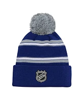 Youth Boys and Girls Toronto Maple Leafs Blue Jacquard Cuffed Knit Hat with Pom