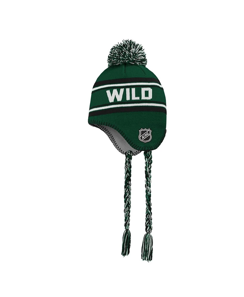 Youth Boys and Girls Minnesota Wild Green Jacquard Tassel Knit Hat with Pom