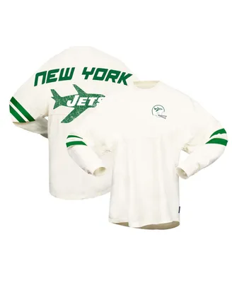 Women's Cream Distressed New York Jets Gridiron Classics Retro Spirit Jersey T-shirt