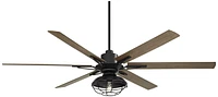 72" Expedition Modern Industrial Rustic Outdoor Ceiling Fan with Led Light Remote Control Matte Black Oak Wood Cage Damp Rated for Patio Exterior Hous