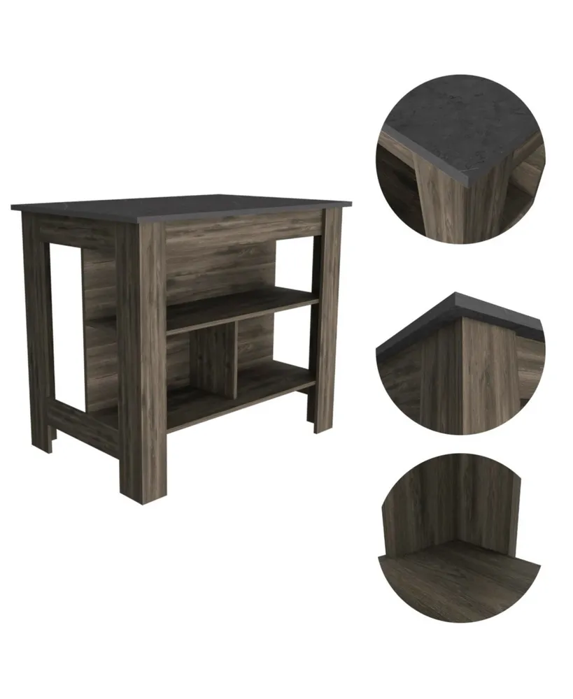 Simplie Fun Rockaway 3-Shelf Kitchen Island Dark Brown And Onix