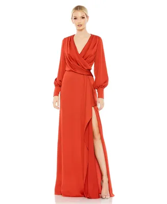 Women's Ieena Draped Bishop Sleeve Charmeuse Gown