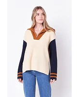 English Factory Women's Stripe Knitted Half Zip up Sweater