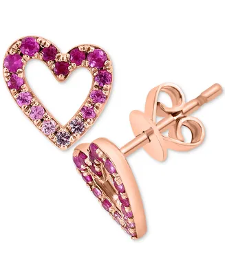 Effy Pink Sapphire (1/4 ct. t.w) & Ruby (1/20 ct. t.w.) Ombre Heart Stud Earrings in 14k Rose Gold