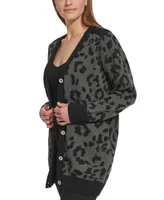 Dkny Jeans Women's Animal-Print Long-Sleeve Cardigan Sweater