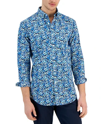 Club Room Men's Crowd Regular-Fit Floral-Print Button-Down Poplin Shirt, Created for Macy's