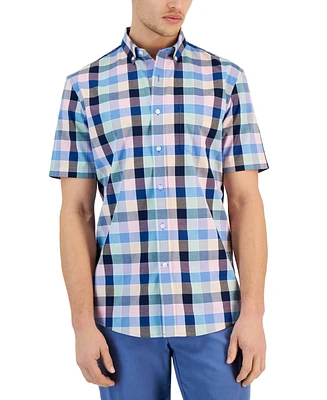 Club Room Men's Iman Plaid Poplin Short Sleeve Button-Down Shirt, Created for Macy's