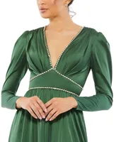 Women's Ieena Satin Puff Shoulder Rhinestone Encrusted Gown