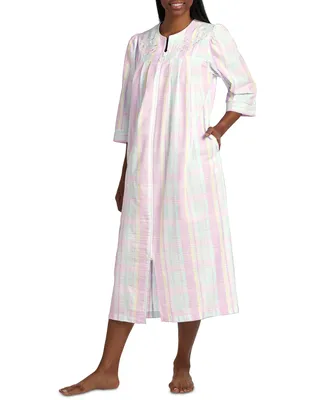 Miss Elaine Plus Size 3/4-Sleeve Plaid Zip-Front Robe