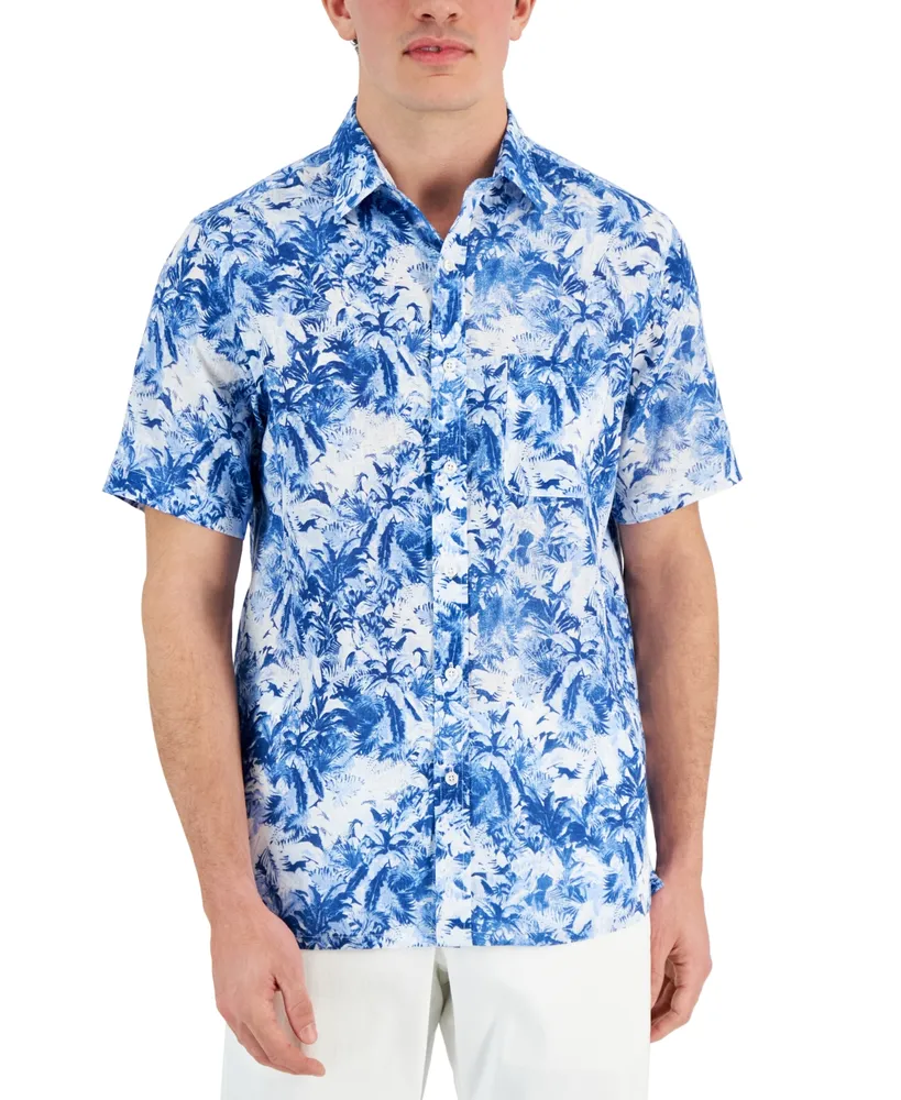 Club Room Men's Tropical Print Short-Sleeve Button-Front Linen Shirt, Created for Macy's