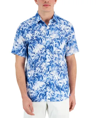 Club Room Men's Tropical Print Short-Sleeve Button-Front Linen Shirt, Created for Macy's