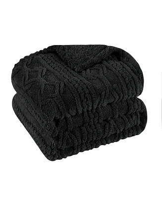 Superior Boho Knit Jacquard Fleece Plush Fluffy Blanket, King