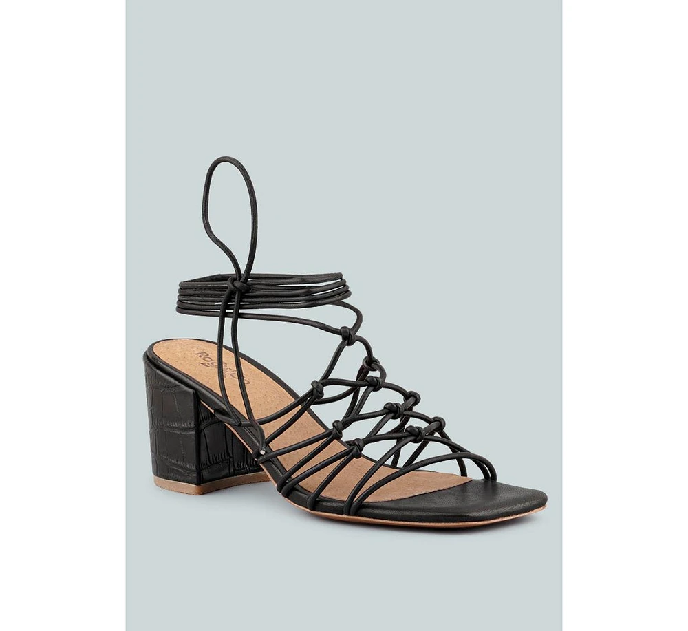 Fonda Womens Croc Patterned Handcrafted Lace Up Sandal