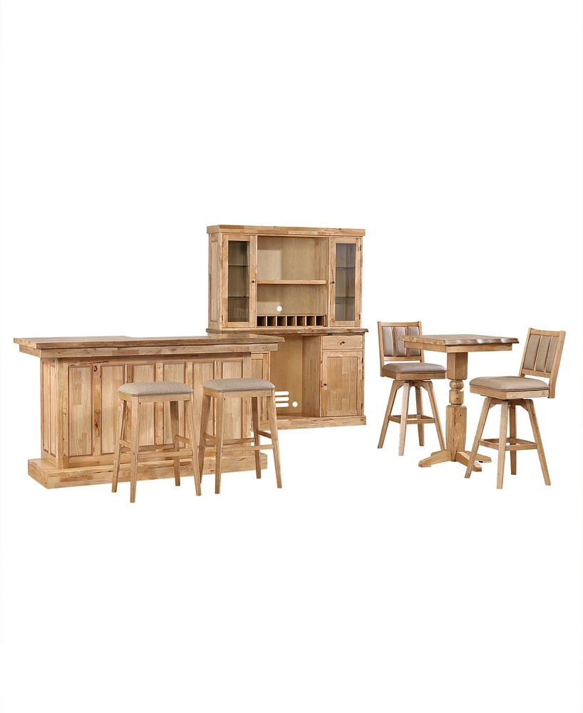 Closeout! Logans Edge 8 Piece Bar Set (Back Bar with Hutch, Bar with 2 Saddle Stools, and Pub Table with 2 Swivel Stools)